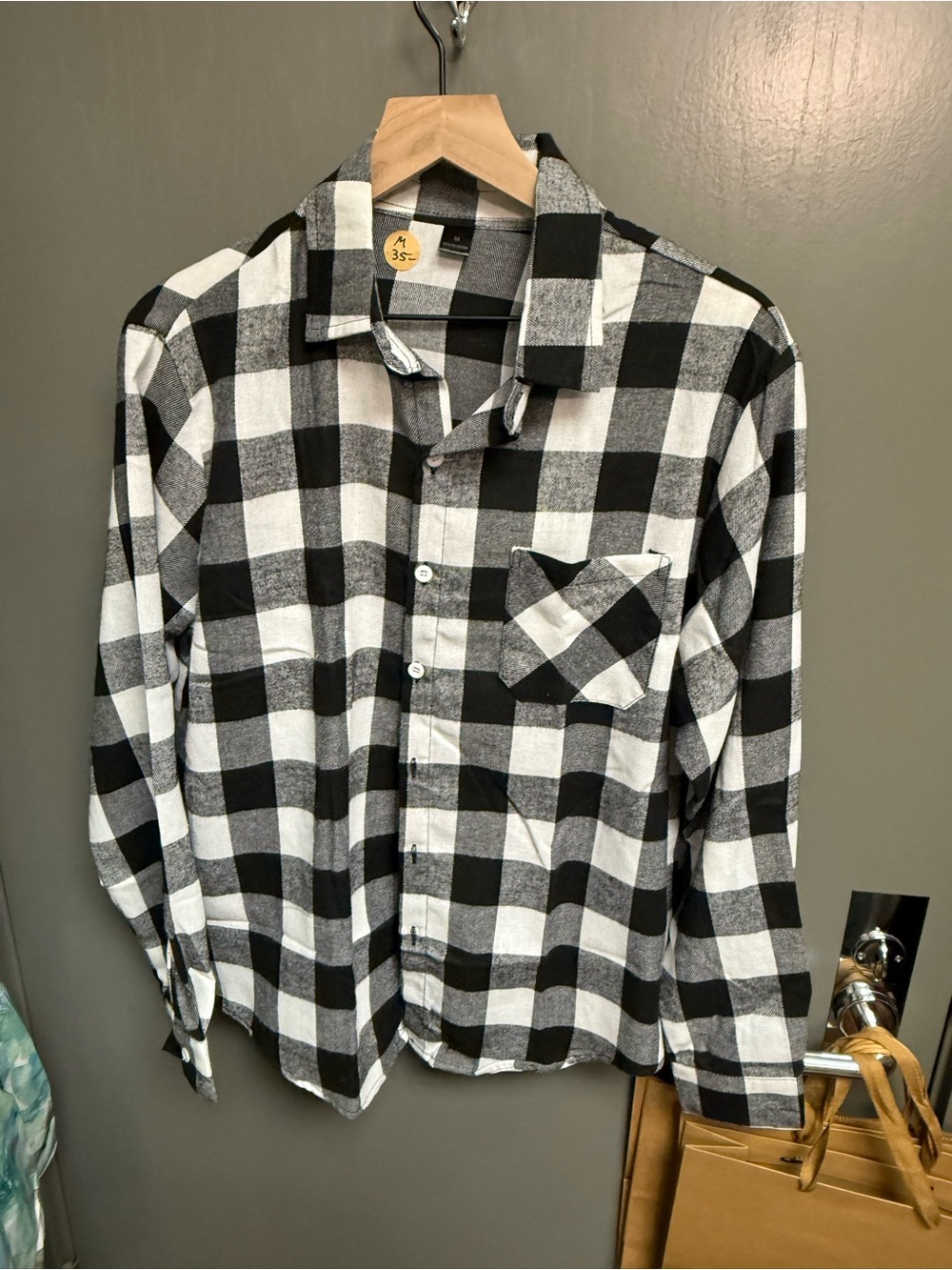 Classic Black & White Plaid Button-Down Shirt - Women's
